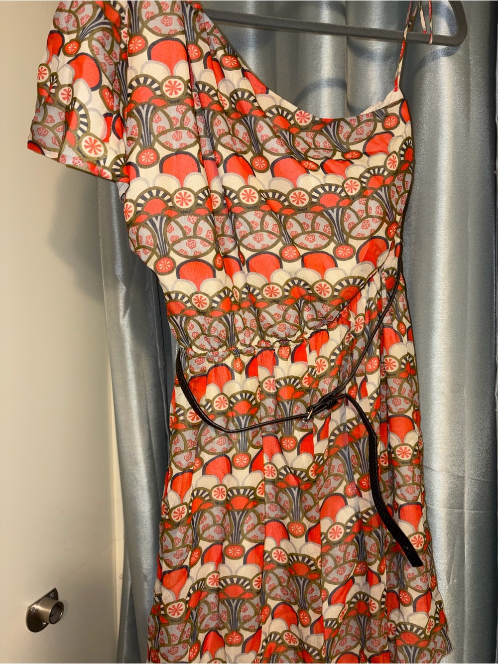 Alice + Olivia Women's One-Shoulder Printed Dress in Orange and Cream